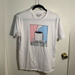 Original Penguin EUC “wake cup” white cotton T shirt Size Medium